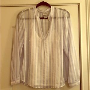 Soft Surroundings blue/white striped sheer top S